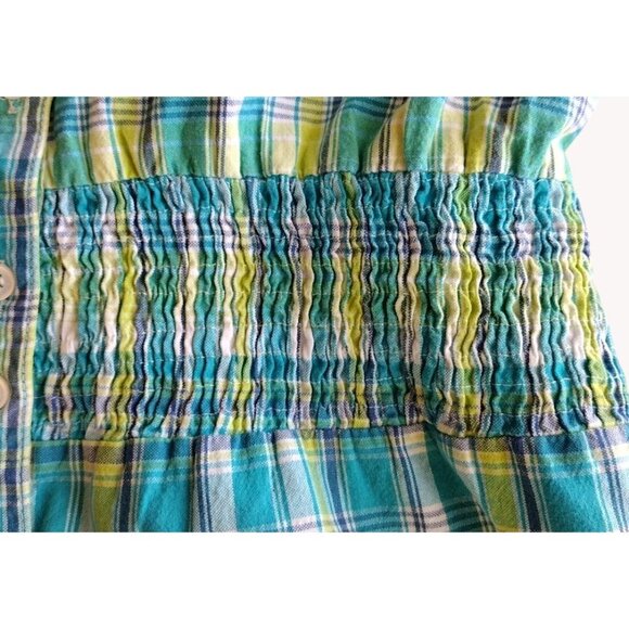 Creative Looks Medium Plaid Short Puff Sleeve Button Up Elastic Waist - Picture 8 of 12